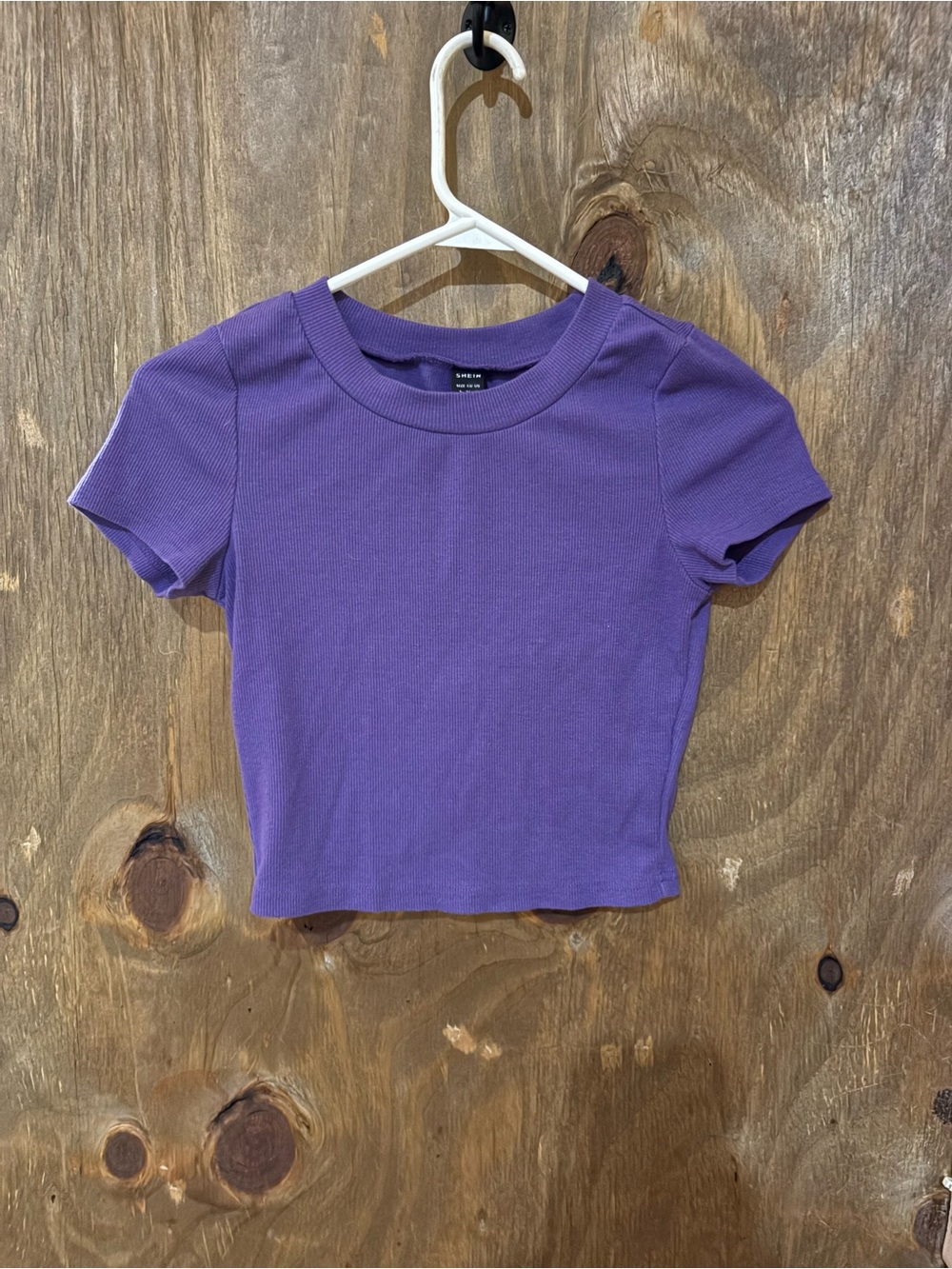 SHEIN Purple Ribbed Short Sleeve Crop Top Size:Small